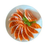 Salmon and seafood on white background photo