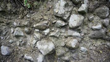 Old stone wall texture background, close-up of stone wall. photo