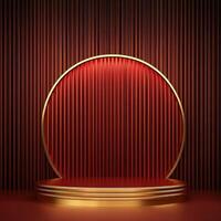 Red stage with gold podium and red curtain photo