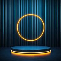An empty stage with a neon ring on it photo