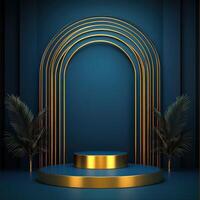 Golden stage with palm trees and arch photo