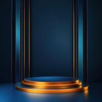 An empty podium with blue lights on it photo