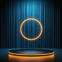 An empty stage with a neon ring on it photo