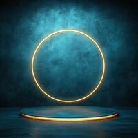 3d rendering of a neon circle on a stage photo