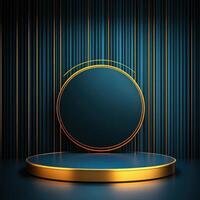 Gold podium with a round circle on a dark background photo