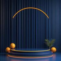 Stage with neon lights and a podium photo