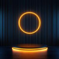 An empty stage with a neon ring on it photo