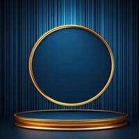 Golden podium with blue curtain background photo