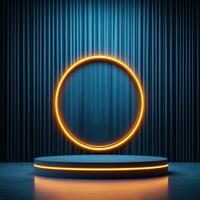 An empty stage with a neon ring on it photo