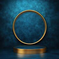 Gold podium with a round frame on a dark background photo