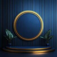 Round stage with gold frame and plants on the stage photo