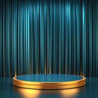 Gold podium with blue curtain background photo