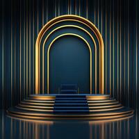 Golden stage with a chair and a golden arch photo