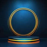 An empty podium with neon lights on it photo