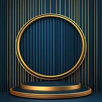 Golden podium with a round frame on a blue background photo
