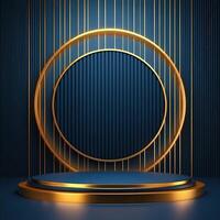 Gold podium with a round circle on a blue background photo