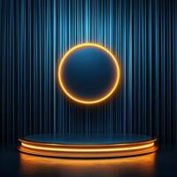 An empty stage with a neon circle on it photo