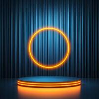 An empty stage with a neon ring on it photo