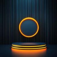 An empty podium with neon lights on it photo