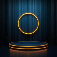 An empty stage with a neon ring on it photo