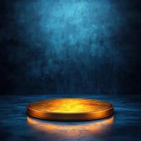 Golden pedestal on a dark background photo
