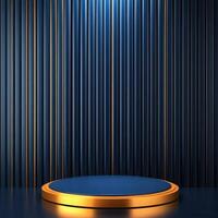 An empty podium with blue and gold stripes photo
