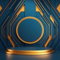 3d rendering of a podium with a blue background photo