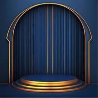Stage with golden curtain and blue background photo