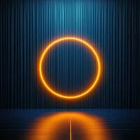An orange neon ring on a dark stage photo
