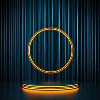 Neon lights on a stage with a round light photo