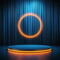 An empty stage with a neon ring on it photo