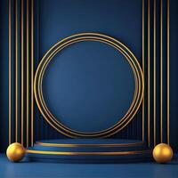 Golden podium with a round circle on a blue background photo