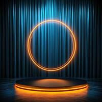 An empty stage with a neon circle on it photo
