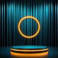 An empty stage with a neon ring on it photo