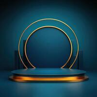 3d render of a stage with a golden circle photo