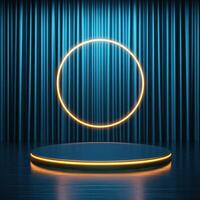 An empty stage with a neon circle on it photo