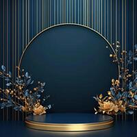 Golden floral background with blue stripes and gold frame photo