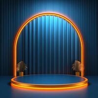 Stage with neon lights and a stage backdrop photo