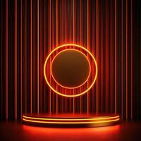 Neon lights on a stage with a round circle photo