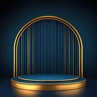 Golden podium with blue background photo