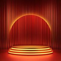 Stage with red curtain and spotlight photo