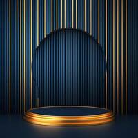 Gold podium with blue background and striped wall photo