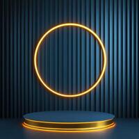 3d rendering of a neon circle on a podium photo