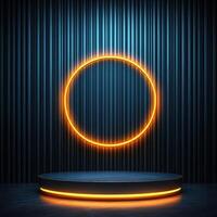 An empty podium with neon lights on it photo