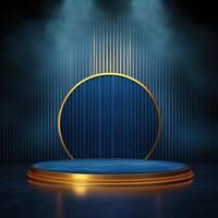 Blue stage with spotlight and blue background photo