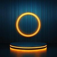Neon ring on a podium with a dark background photo