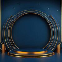 3d rendering of a stage with a gold circle photo