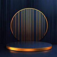 Golden podium with a circular frame on a dark background photo