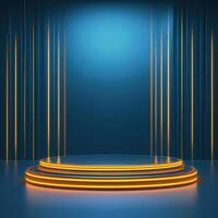 An empty stage with neon lights photo