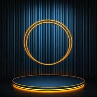 An empty stage with a neon circle on it photo
